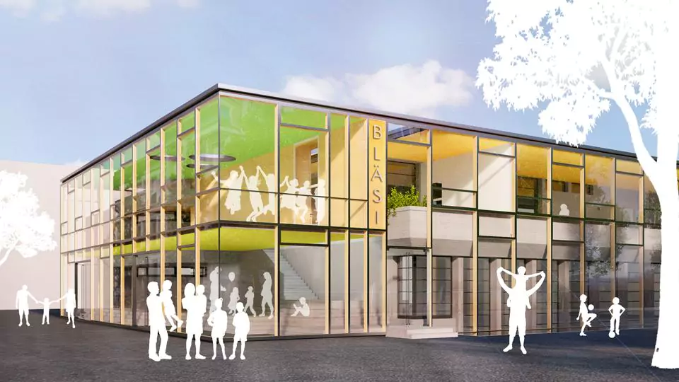 Redner 2geschossige Pfosten-Riegelfassade