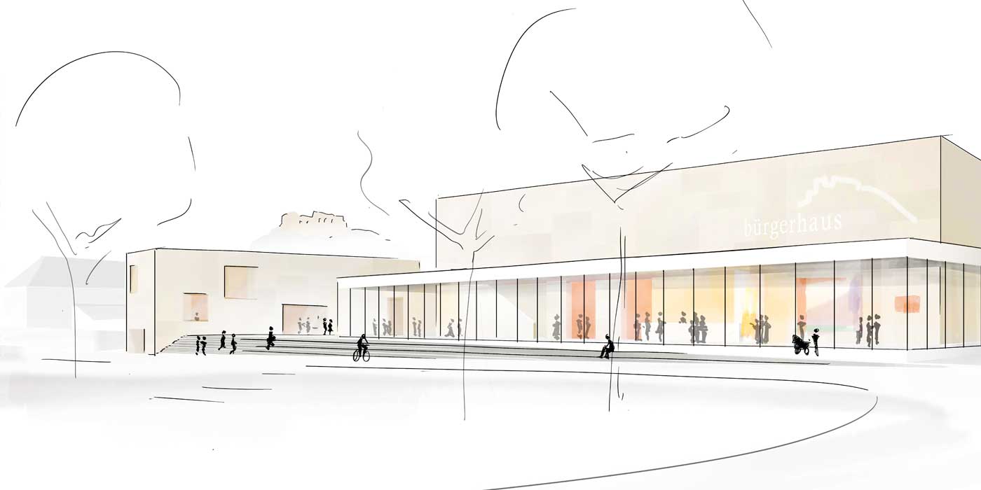 Sketch: Seitlicher Blick auf das Bürgerhaus