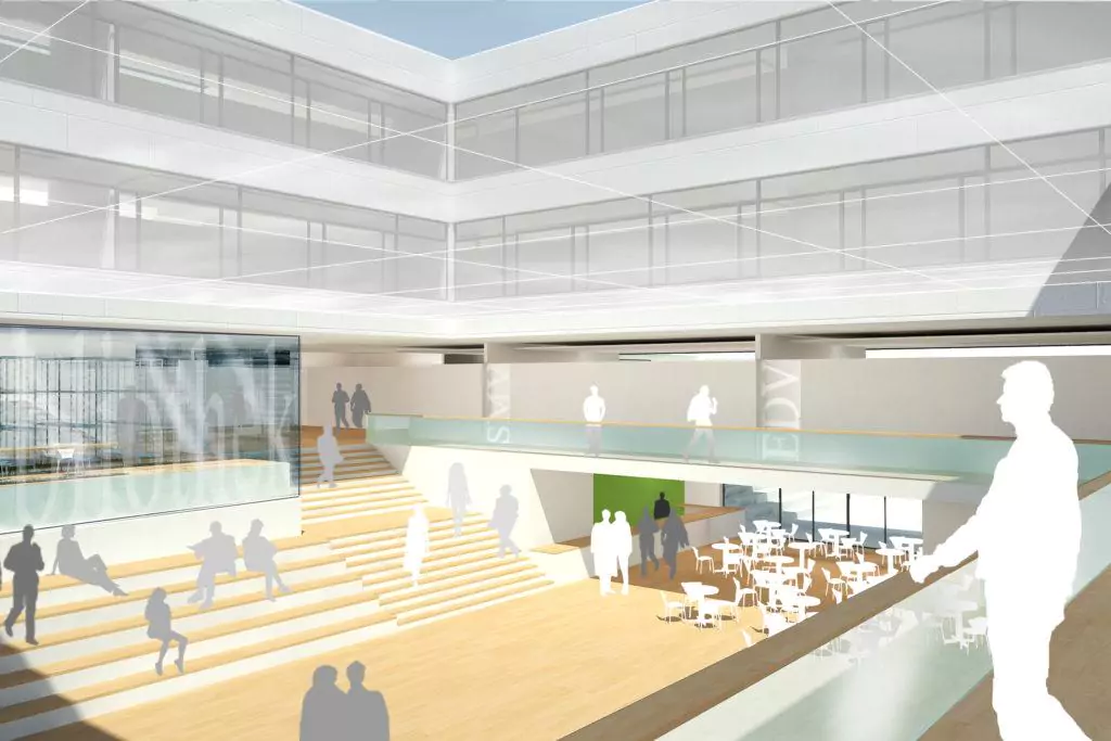 Render Atrium mit Holz-Sitzstufen